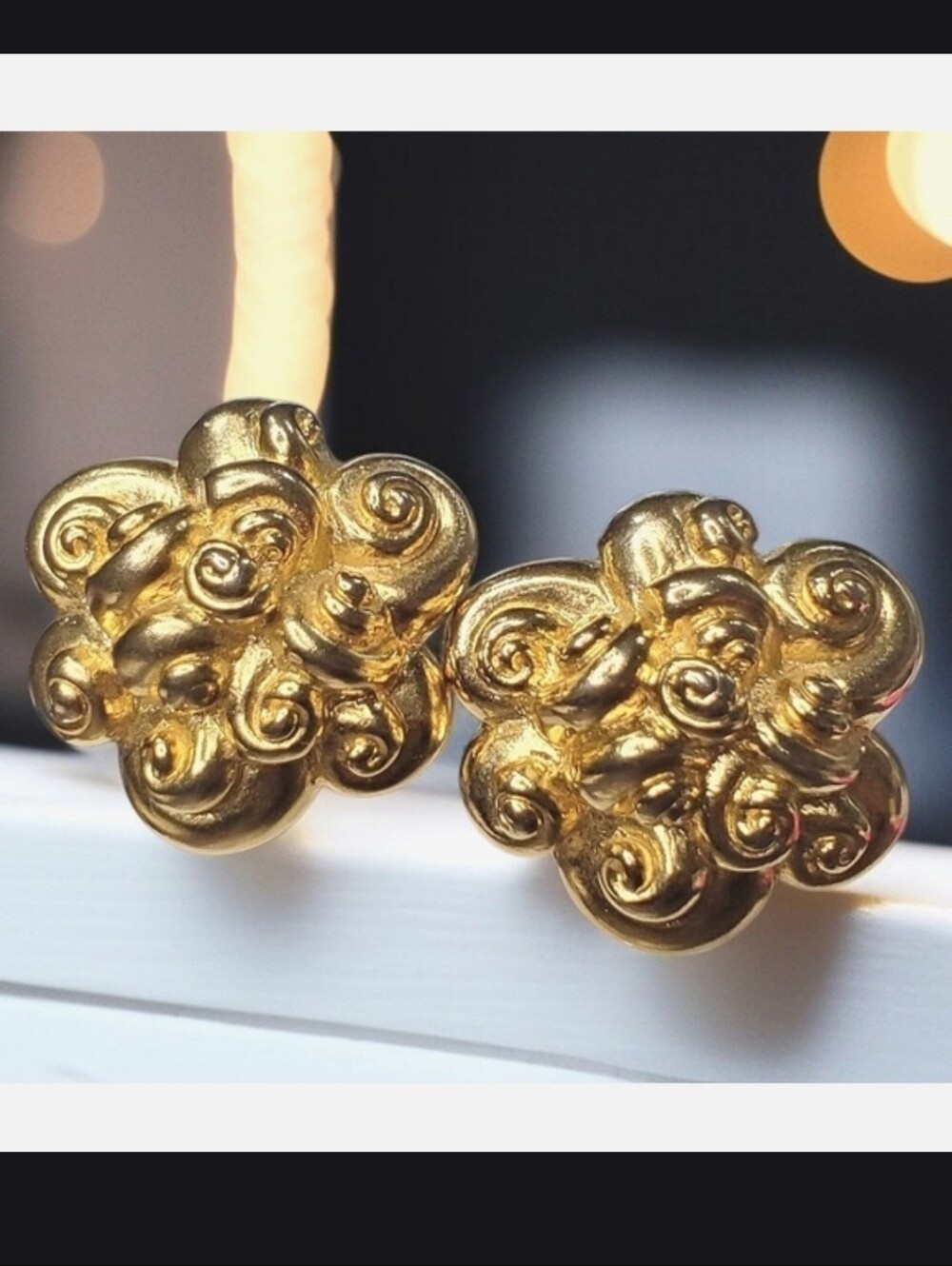 Vintage Gold Tone Baroque Cluster Swirl Floral Clip-on Earrings